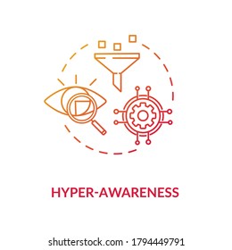 Hyper Awareness Red Gradient Concept Icon. Marketing Strategy. Sales Funnel. Workforce Management. Digital Business Agility Idea Thin Line Illustration. Vector Isolated Outline RGB Color Drawing