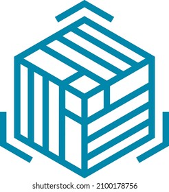 Hyper cube logo. Abstract linear tesseract icon