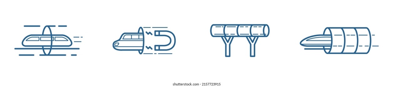 Hyper loop icon set, futuristic train concept, vacuum transport vector icons, high speed magnetic vehicle emblems, symbols isolated on white background.