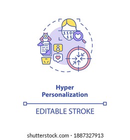 Hyper personalization concept icon. Interesting futuristic human devices. Identification method. AI in education idea thin line illustration. Vector isolated outline RGB color drawing. Editable stroke