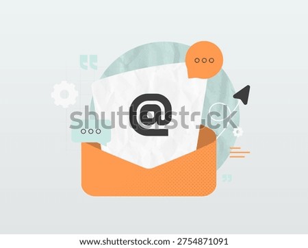 Hyper personalization email marketing, privacy first campaign strategy, interactive content automation, generative AI workflow optimization, intelligent e-mail inbox trendy paper collage illustration