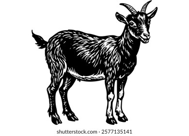 a hyper realistic goat isolated on white background