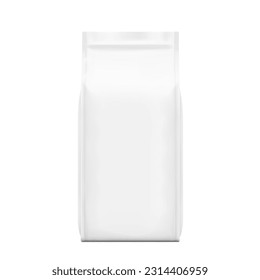 Hyper realistic gusseted vertical bag mockup. Front view. Vector illustration isolated on white background. Can be use for template your design, presentation, promo, ad. EPS10.