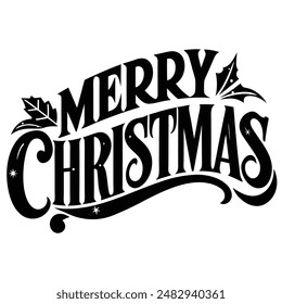 Hyper Realistic 'Merry Christmas' Typography Design - Simple, Flat, Full Decorative on White