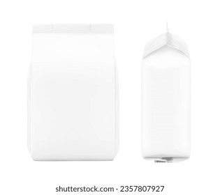 Hyper realistic packaging bag mockup. Front and back views. Vector illustration isolated on white background. Ready for use in presentation, promo, advertising on any backgrounds. EPS10.