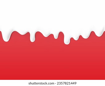 Hyper realistic white drops drip down the red background. Vector illustration isolated. Great for your design. Scales easily without losing detail. EPS10.