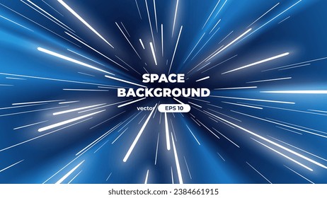 Hyper speed warp jump. Space background with bright shining stars. Star universe. Beautiful nebula. Deep cosmos. Black outer space. Milky way galaxy. Science fiction. Vector illustration eps10.