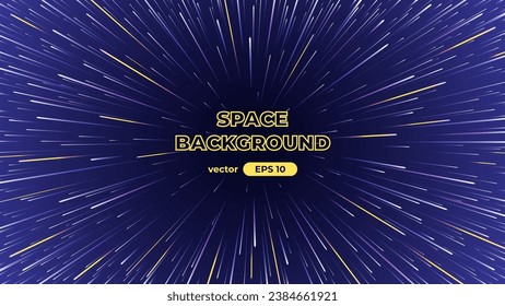 Hyper speed warp jump. Space background with bright shining stars. Star universe. Beautiful nebula. Deep cosmos. Black outer space. Milky way galaxy. Science fiction. Vector illustration eps10.