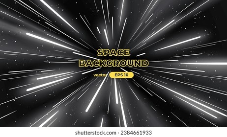 Hyper speed warp jump. Space background with bright shining stars. Star universe. Beautiful nebula. Deep cosmos. Black outer space. Milky way galaxy. Science fiction. Vector illustration eps10.