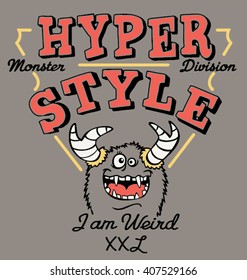 Monstruo de estilo Hyper, arte vectorial para camiseta 