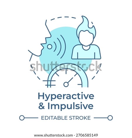 Hyperactive and impulsive soft blue concept icon. Self control. Social interaction, emotional regulation. Round shape line illustration. Abstract idea. Graphic design. Easy to use in blog post