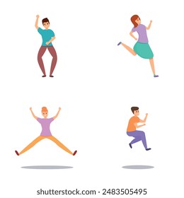Iconos de personas hiperactivas conjunto de dibujos animados Vector. Chico y chica con síndrome de TDAH. Problema de comportamiento, concepto de psicología