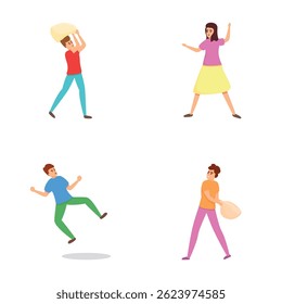 Hyperactive person icons set cartoon vector. Guy and girl with adhd syndrome. Behavior problem, psychology concept