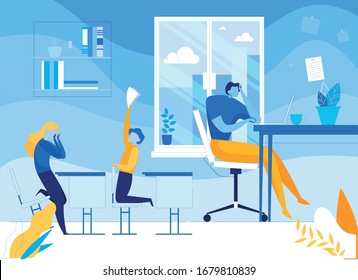 Hyperactive School Child behaving Badly in Class, Bullying and Mocking Classmate. Teacher Upset with Misconduct Pupil Disorganizing School Learning Process. Vector Flat Cartoon Illustration.