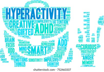 Hyperactivity ADHD word cloud on a white background. 