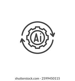 Hyperautomation line icon. linear style sign for mobile concept and web design. System of AI, RPA, and analytics outline vector icon. Advanced automation symbol, logo illustration. Vector graphics
