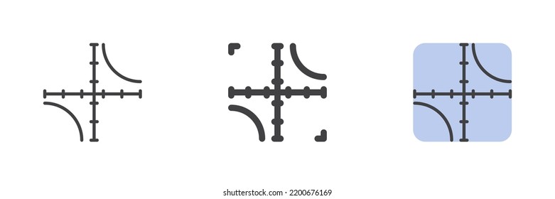 Hyperbola, axis icon. Line, glyph and filled outline colorful version, coordinate geometry outline and filled vector sign. Symbol, logo illustration. Different style icons set. Vector graphics