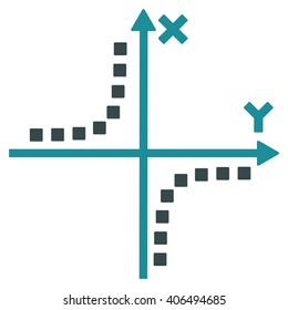 Hyperbola Plot vector toolbar icon. Style is bicolor flat icon symbol, soft blue colors, white background, square dots.