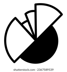 Hyperbolic pie chart with increased parts solid icon, diagram concept, round diagram vector sign on white background, glyph style icon for mobile concept and web design. Vector graphics