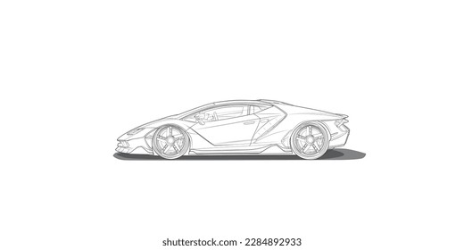 Hypercarsupercar detailed vector outline colorless (side view)