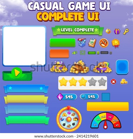 
Hyper-casual game UI kit with a minimalist design, vibrant colors, and large, touch-friendly buttons. Ideal for quick-play games. Fully customizable, includes high-res images and vector icons.
