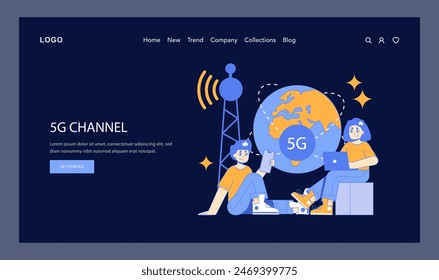 Hyperconnectivity concept. Digital network users connecting globally via 5G technology. Internet communication advancement and wireless innovation. Vector illustration.