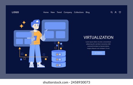 Hyperconnectivity concept. A person interacts with interface elements suggesting advanced connectivity and data management. Modern digital communication and infrastructure. Vector illustration.