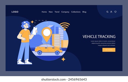 Hyperconnectivity concept. A person uses a mobile device to access vehicle tracking services in a smart city environment. Urban connectivity and navigation. Vector illustration.