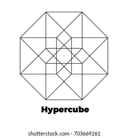 Hypercube vector icon Sacred geometry. Hypercube vector line drawing design element