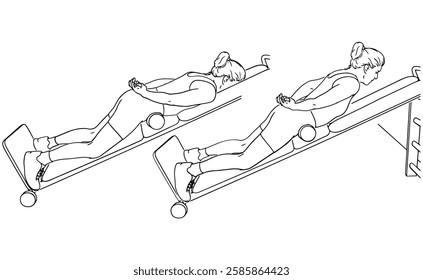 Hyperextension Exercise on Incline Bench Strength Training Illustration for Back and Core Workout