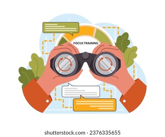 Hyperfocus. Focus and concentration skill. Self-discipline and time management. Organization for performance efficiency. Flat vector illustration