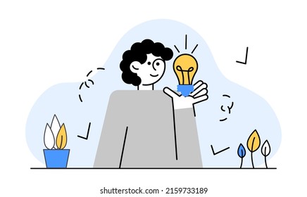 Hyperfocus idea concept. Man with bulb. Vector illustration concept.