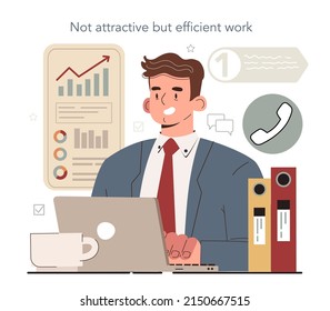 Hyperfocus idea, how to become more efficient in not attractive but efficient work. Intense form of mental concentration or visualization that focuses consciousness on a task. Flat vector illustration