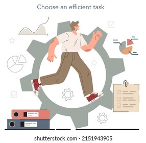 Hyperfocus idea, how to become more efficient. Choose an efficient task. Intense form of mental concentration or visualization that focuses consciousness on a task. Flat vector illustration