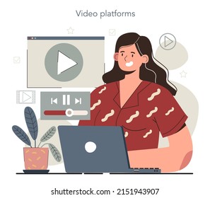 Hyperfocus idea, how to become more efficient. Intense form of mental concentration or visualization that focuses consciousness on a task. Video platforms using. Flat vector illustration