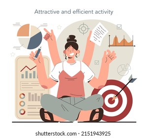 Hyperfocus-Idee, wie man in attraktiver und effizienter Aktivität effizienter wird. Intensive Form der mentalen Konzentration oder Visualisierung, die das Bewusstsein auf eine Aufgabe fokussiert. Flache Vektorgrafik