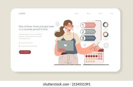 Hyperfocus idea, how to become more efficient web banner or landing page. Rule of three: three principal tasks in a concrete period of time. Intense form of mental concentration. Vector illustration