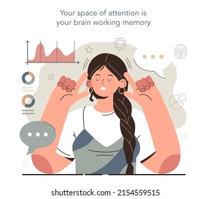 Hyperfocus idea, how to become more efficient. Space of attention is a brain working memory. Intense form of mental concentration that focuses consciousness on a task. Flat vector illustration