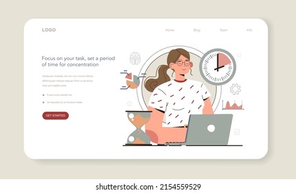 Hyperfocus idea, how to become more efficient web banner or landing page. Focus on your task, set a period of time for concentration. Intense form of mental concentration. Flat vector illustration