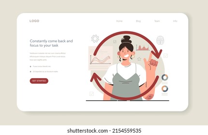 Hyperfocus idea, how to become more efficient web banner or landing page. Constantly come back and focus to your task. Intense form of mental concentration. Flat vector illustration