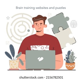 Hyperfocus idea, how to become more efficient. Intense form of mental concentration or visualization that focuses consciousness on a task. Brain training websites and puzzles. Flat vector illustration