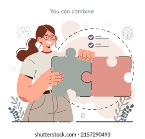 Hyperfocus idea, how to become more efficient. Intense form of mental concentration or visualization that focuses consciousness on a task. Combination of tasks. Flat vector illustration