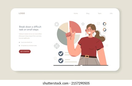 Hyperfocus idea, how to become more efficient web banner or landing page. Break down a difficult task on small steps. Intense form of mental concentration. Flat vector illustration