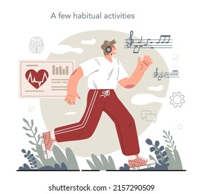 Hyperfocus idea, how to become more efficient. Intense form of mental concentration or visualization that focuses consciousness on a task. Combination of habital activities. Flat vector illustration