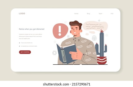 Hyperfocus idea, how to become more efficient. Intense form of mental concentration or visualization that focuses consciousness on a task. Notice when you get distracted. Flat vector illustration