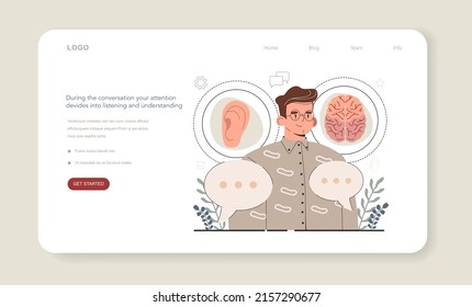Hyperfocus idea, how to become more efficient. Space of attention is a brain working memory. During the conversation attention devides into listenning and understanding. Flat vector illustration