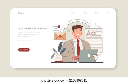 Hyperfocus idea, how to become more efficient web banner or landing page. Work with email in hyperfocus. Intense form of mental concentration. Flat vector illustration