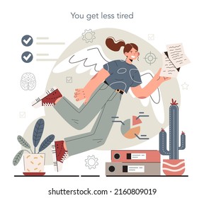 Hyperfocus idea, how to become more efficient. Intense form of mental concentration or visualization that focuses consciousness on a task. You get less tired. Flat vector illustration