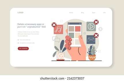 Hyperfocus idea, how to become more efficient web banner or landing page. Delete unnecessary apps or put it on unproductive fold. Intense form of mental concentration. Flat vector illustration