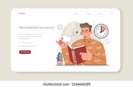 Hyperfocus idea, how to become more efficient web banner or landing page. Intense form of mental concentration or visualization. Take a break before your next task. Flat vector illustration